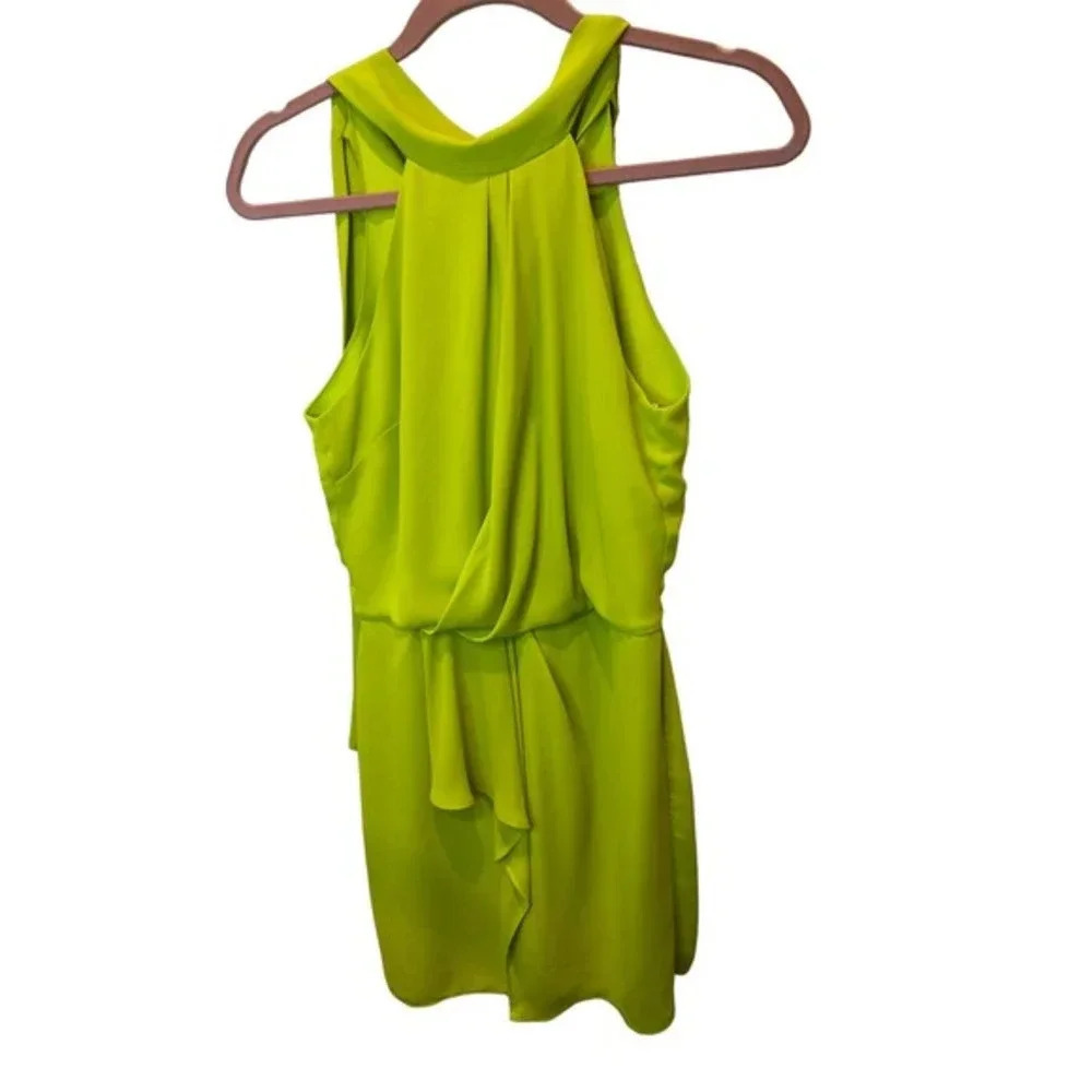 Halston Heritage Lime Mock‎ Neck Sleeveless Drape Dress Size 2